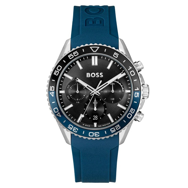 Hugo Boss Runner Chronograph Black Dial Blue Silicone Strap Watch for Men - 1514245