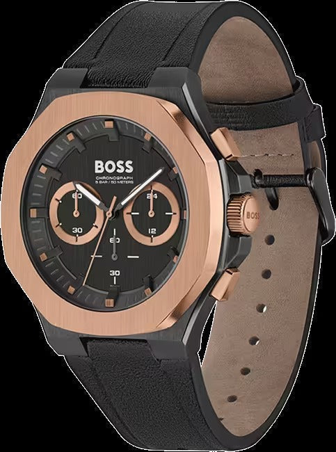  Shop Authentic Hugo Boss Taper Chronograph Black Dial Black Leather Strap Watch for Men - 1514089 - Luxxuri