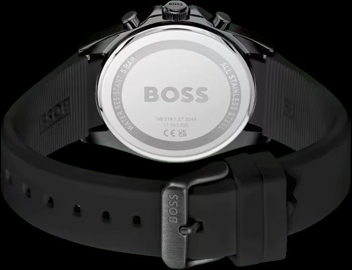 Hugo Boss Strike Chronograph Black Dial Black Rubber Strap Watch for Men - 1514289