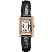 Emporio Armani Genni Silver Dial Black Leather Strap Watch for Women - AR11624