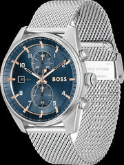 Hugo Boss Skytraveller Chronograph Blue Dial Silver Mesh Strap Watch for Men - 1514149