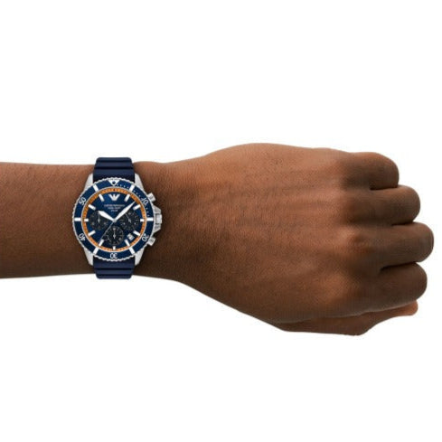  Shop Authentic Emporio Armani World Explorer Chronograph Blue Dial Blue Silicone Strap Watch for Men - AR11696 - Luxxuri