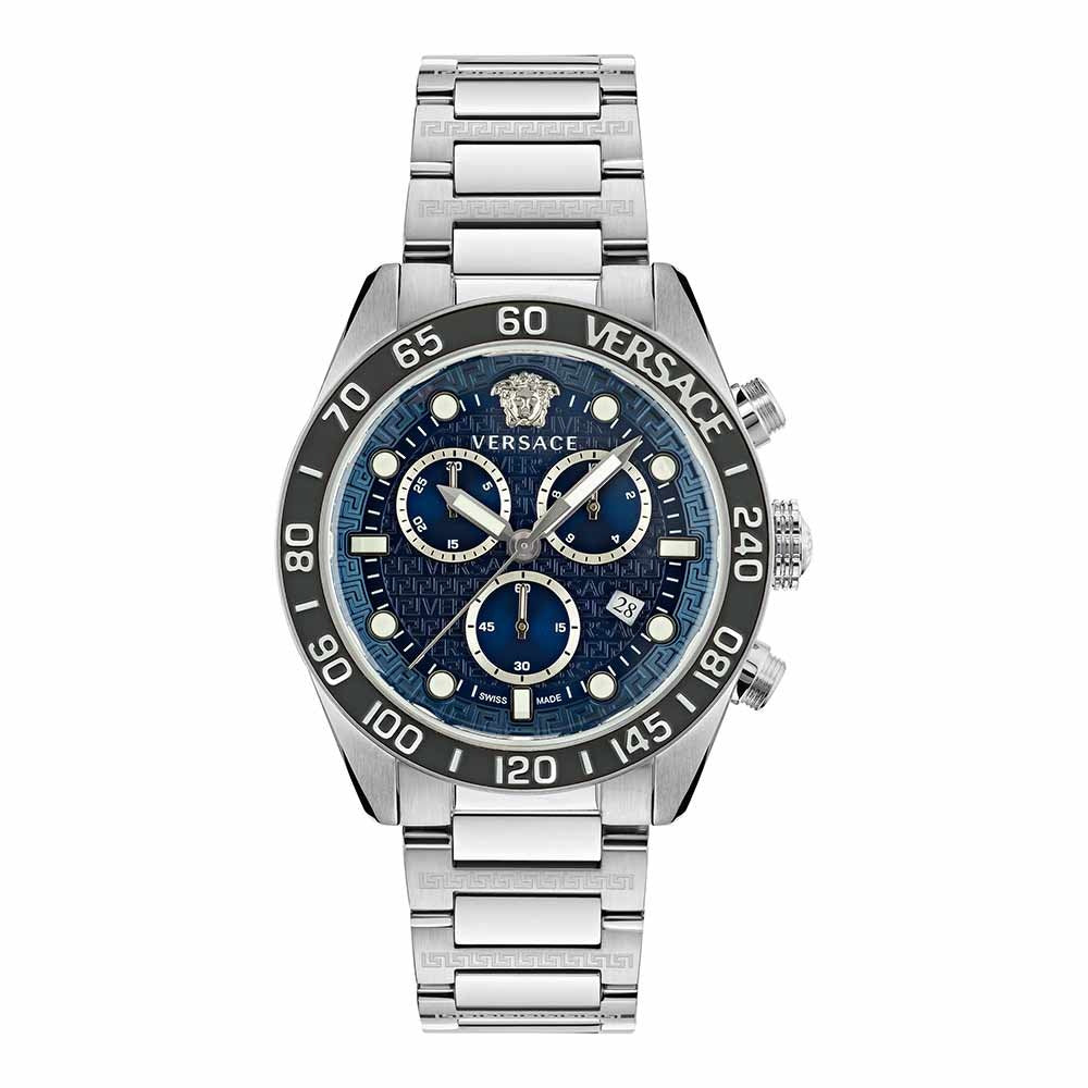  Shop Authentic Versace Greca Dome Chronograph Blue Dial Silver Steel Strap Watch for Men - VE6K00323 - Luxxuri