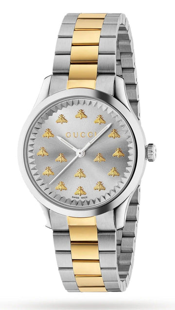 Gucci G Timeless 18K Gold Silver Dial Two Tone Steel Strap Watch for Women - YA1265032