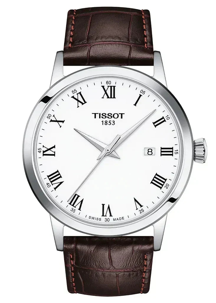Tissot T Classic Dream Quartz White Dial Brown Leather Strap Watch for Men - T129.410.16.013.00