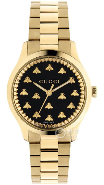 Gucci G Timeless 18K Gold Black Dial Gold Steel Strap Watch for Women - YA1265037