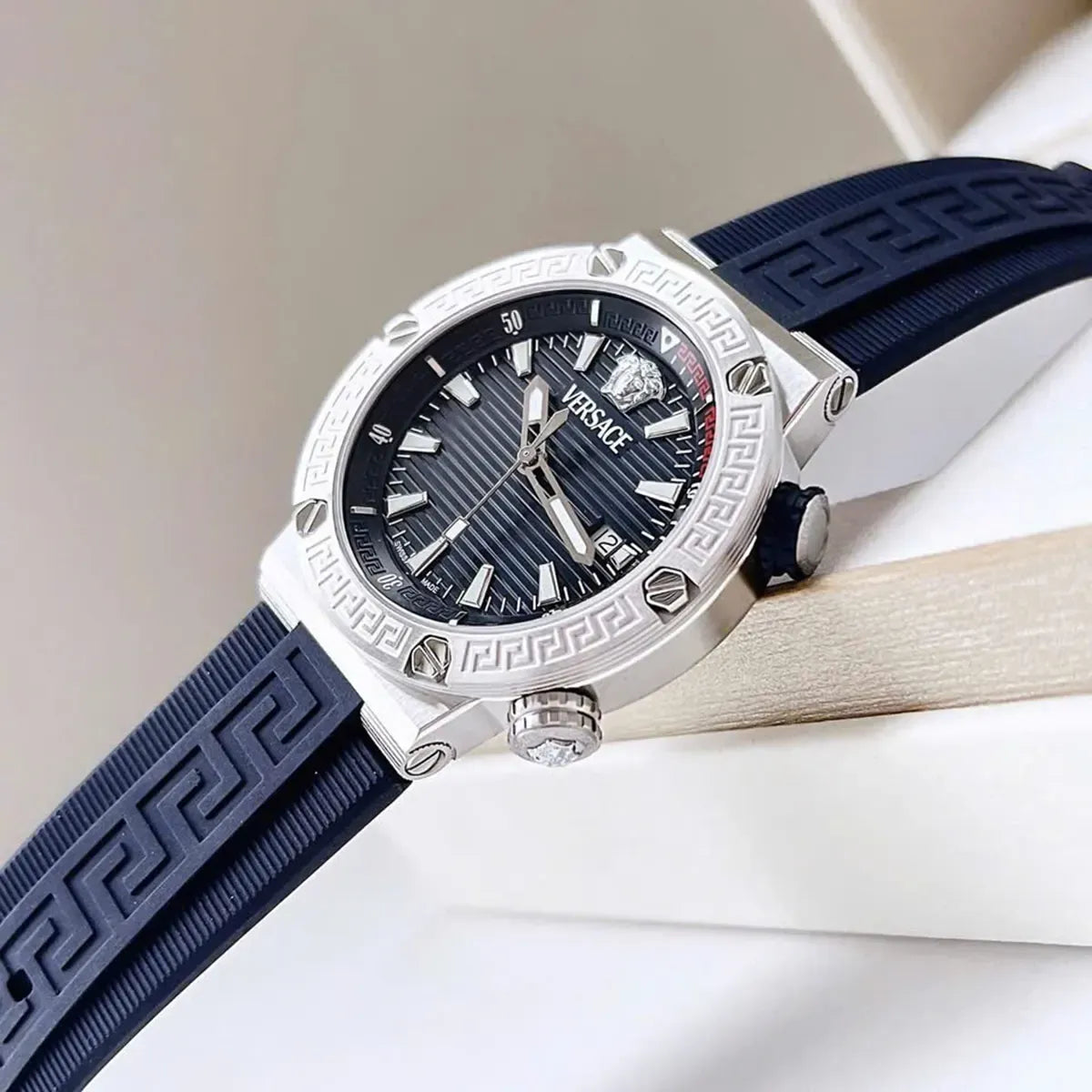  Shop Authentic Versace Greca Diver Quartz Blue Dial Blue Rubber Strap Watch for Men - VE8G00124 - Luxxuri