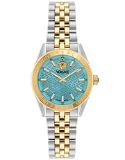  Shop Authentic Versace V-Code Analog Turquoise Dial Two Tone Steel Strap Watch for Women - VE8I00524 - Luxxuri