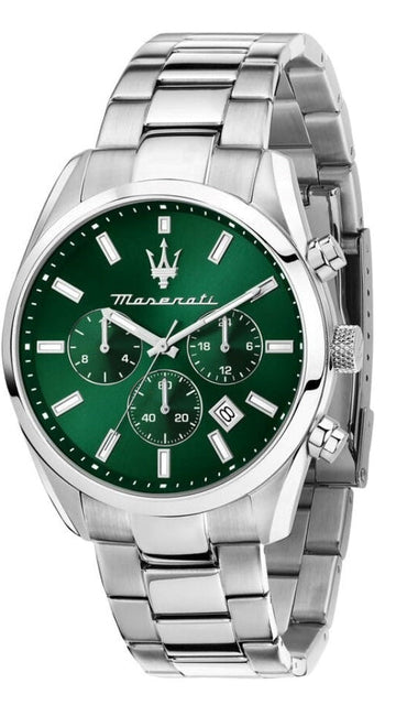 Maserati Attrazione Chronograph Green Dial Silver Steel Strap Watch for Men - R8853151011