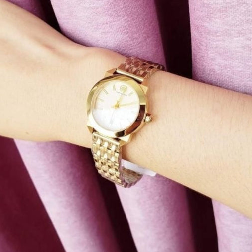 Tory Burch Whitney White Dial Gold Steel Strap Watch for Women - TBW8000