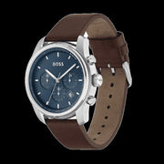  Shop Authentic Hugo Boss Trace Chronograph Blue Dial Brown Leather Strap Watch for Men - 1514002 - Luxxuri