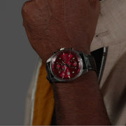 Hugo Boss Skytraveller Chronograph Burgundy Red Dial Black Leather Strap Watch for Men - 1514193