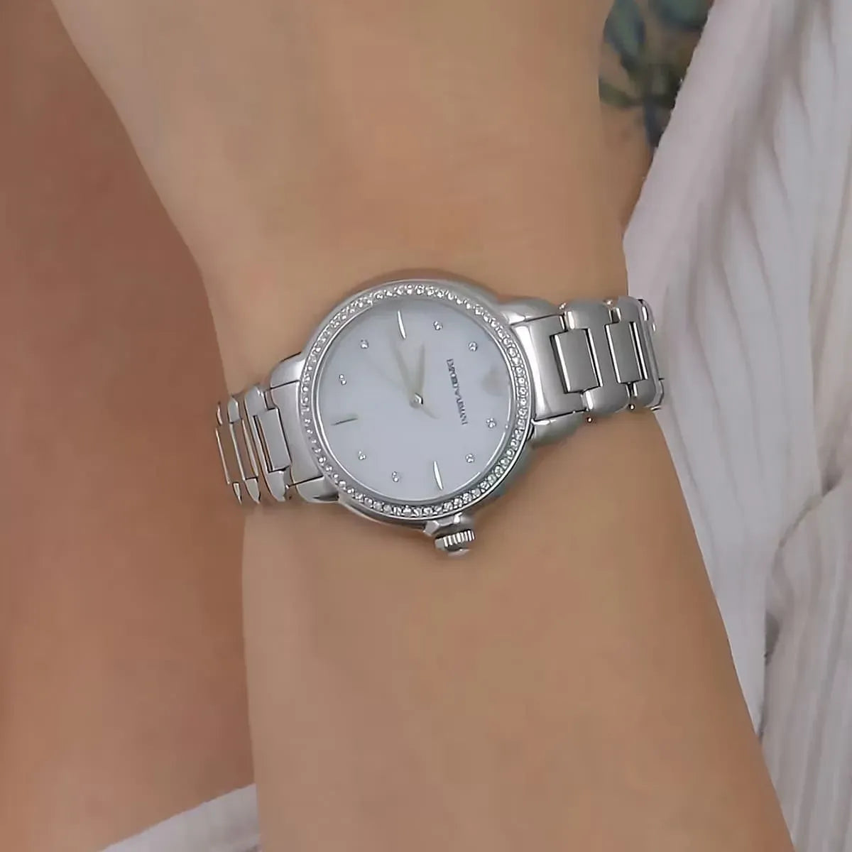Emporio Armani Mia Mother of Pearl Dial Silver Steel Strap Watch for Women - AR11596