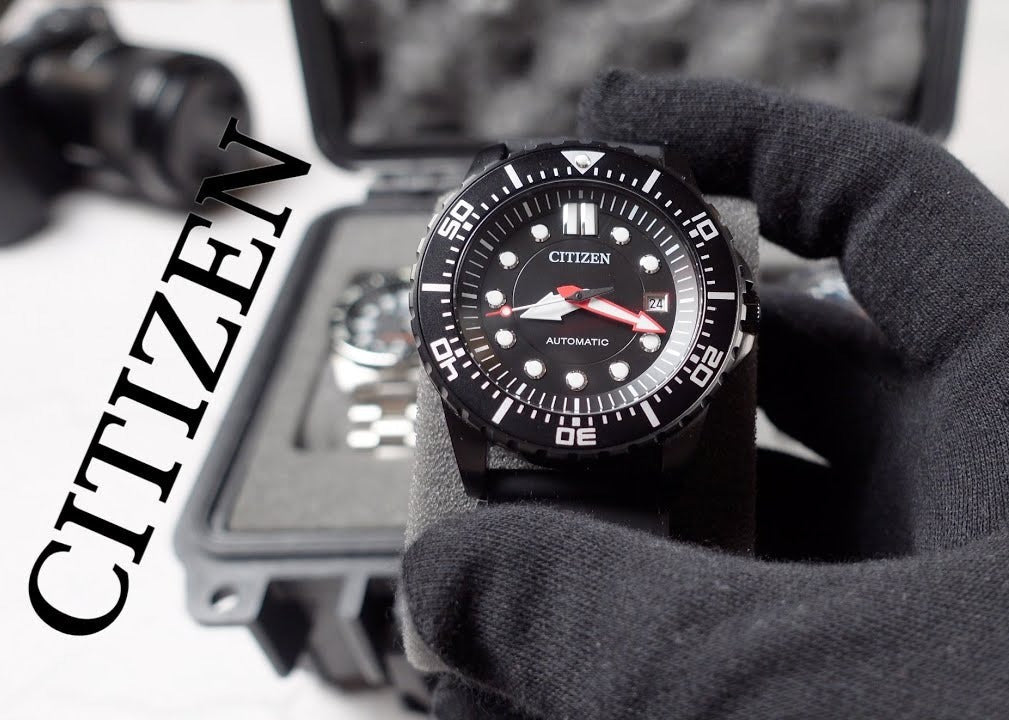 Citizen Mechanical Automatic Black Dial Black Rubber Strap Watch for Men - NJ0125-11E