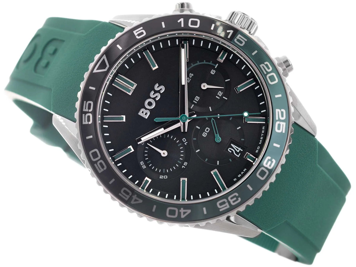 Hugo Boss Runner Chronograph Black Dial Green Silicone Strap Watch for Men - 1514246