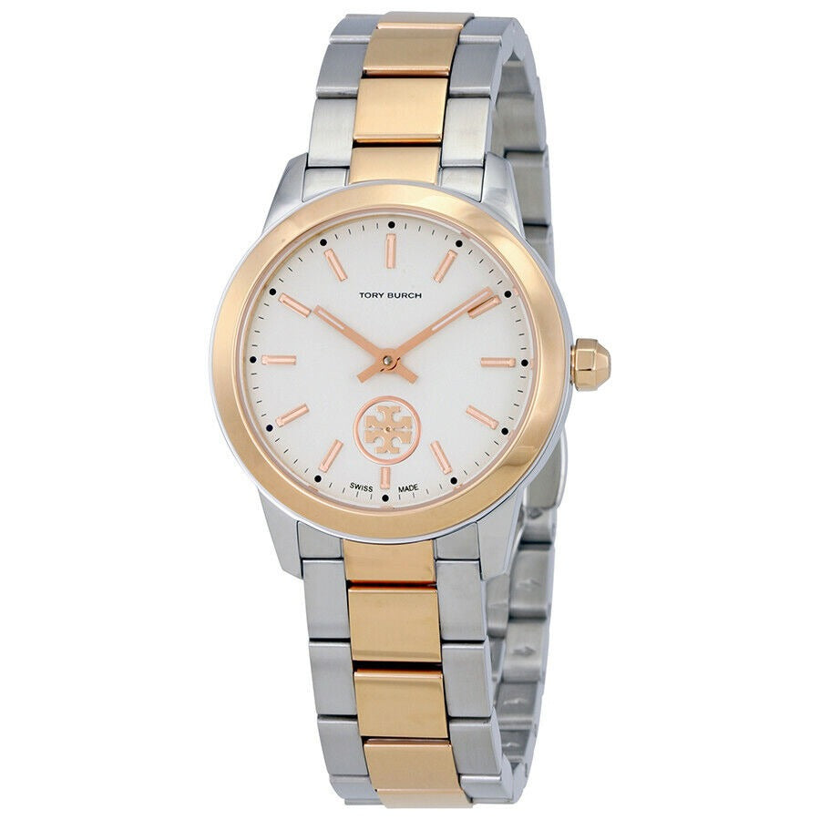 Tory Burch Collins White Dial Two Tone Steel Strap Watch for Women - TBW1305