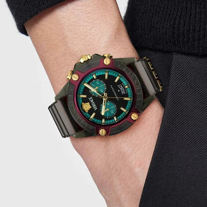  Shop Authentic Versace Icon Active Chronograph Black Dial Black Rubber Strap Unisex Watch - VE8P00224 - Luxxuri