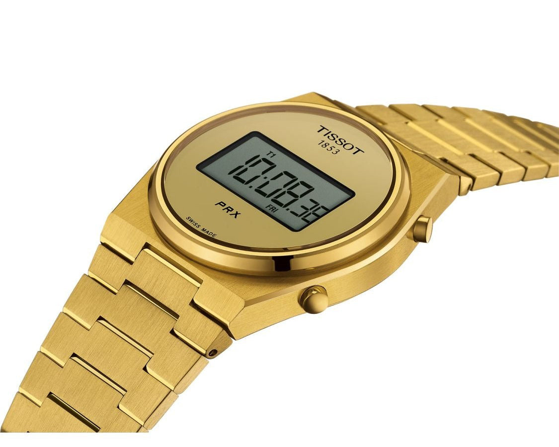 Tissot PRX Digital Quartz Gold Dial Gold Steel Strap Watch for Men - T137.463.33.020.00