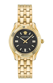  Shop Authentic Versace V-Code Quartz Black Dial Gold Steel Strap Watch for Women - VE8I00724 - Luxxuri
