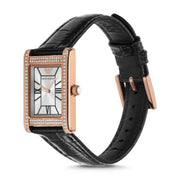 Emporio Armani Genni Silver Dial Black Leather Strap Watch for Women - AR11624