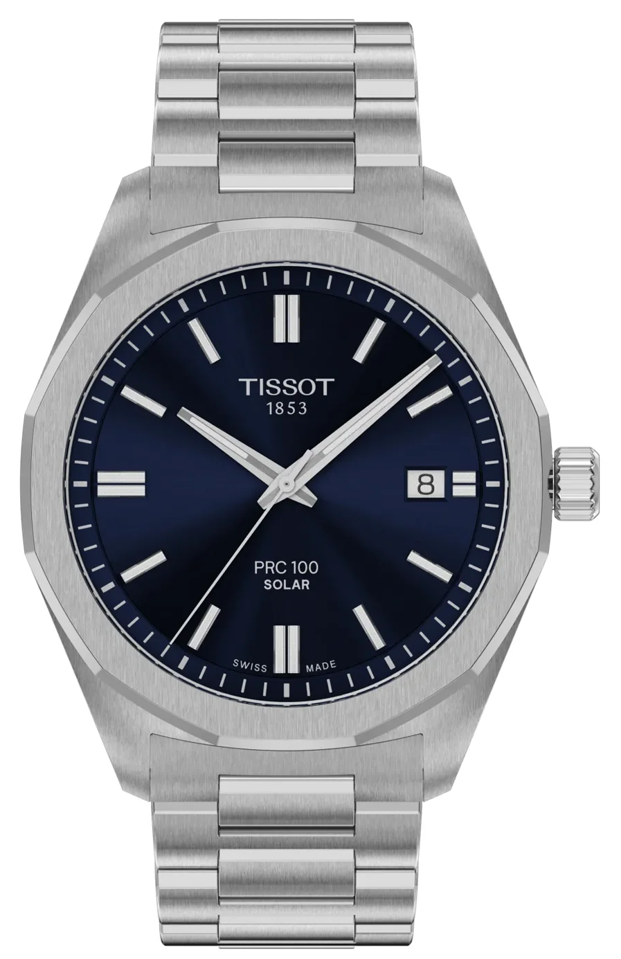 Tissot PRC 100 Solar Quartz Blue Dial Silver Steel Strap Watch for Men - T151.422.11.041.00