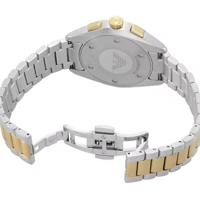 Emporio Armani Elegant Chronograph Cream Dial Two Tone Steel Strap Watch for Men - AR11605