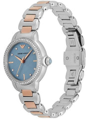 Emporio Armani Three Hand Blue Dial Two Tone Steel Strap Watch for Women - AR11597