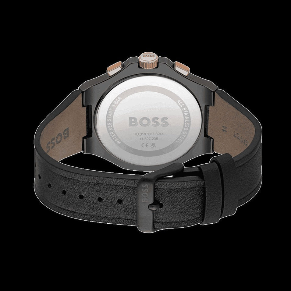  Shop Authentic Hugo Boss Taper Chronograph Black Dial Black Leather Strap Watch for Men - 1514089 - Luxxuri