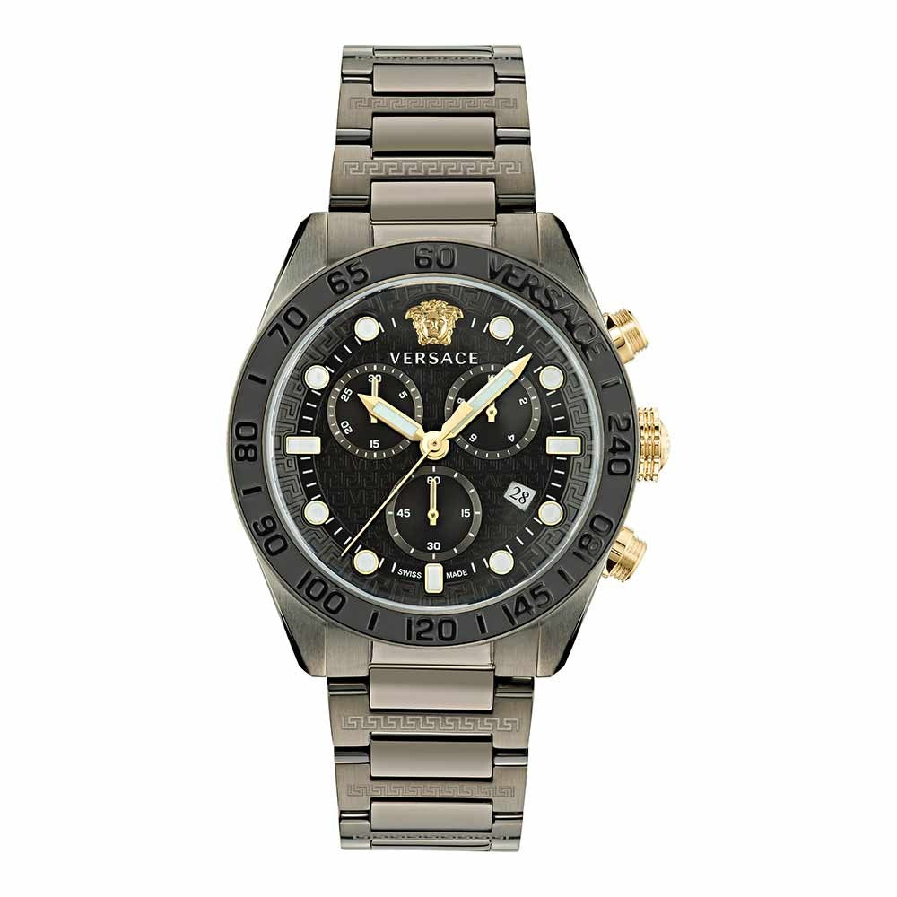  Shop Authentic Versace Greca Dome Chronograph Black Dial Grey Steel Strap Watch for Men - VE6K00623 - Luxxuri