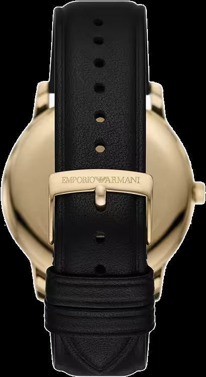 Emporio Armani Minimalist Green Dial Black Leather Strap Watch for Men - AR11601