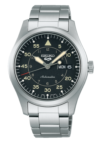 Seiko 5 Sports Flieger Automatic Black Dial Silver Steel Strap Watch for Men - SRPH27K1