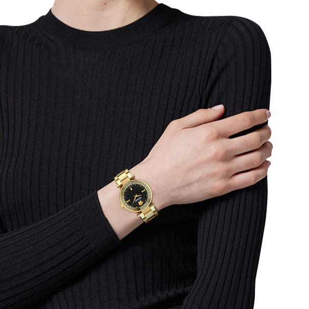  Shop Authentic Versace Reve Analog Black Dial Gold Steel Strap Watch for Women - VE8B00624 - Luxxuri