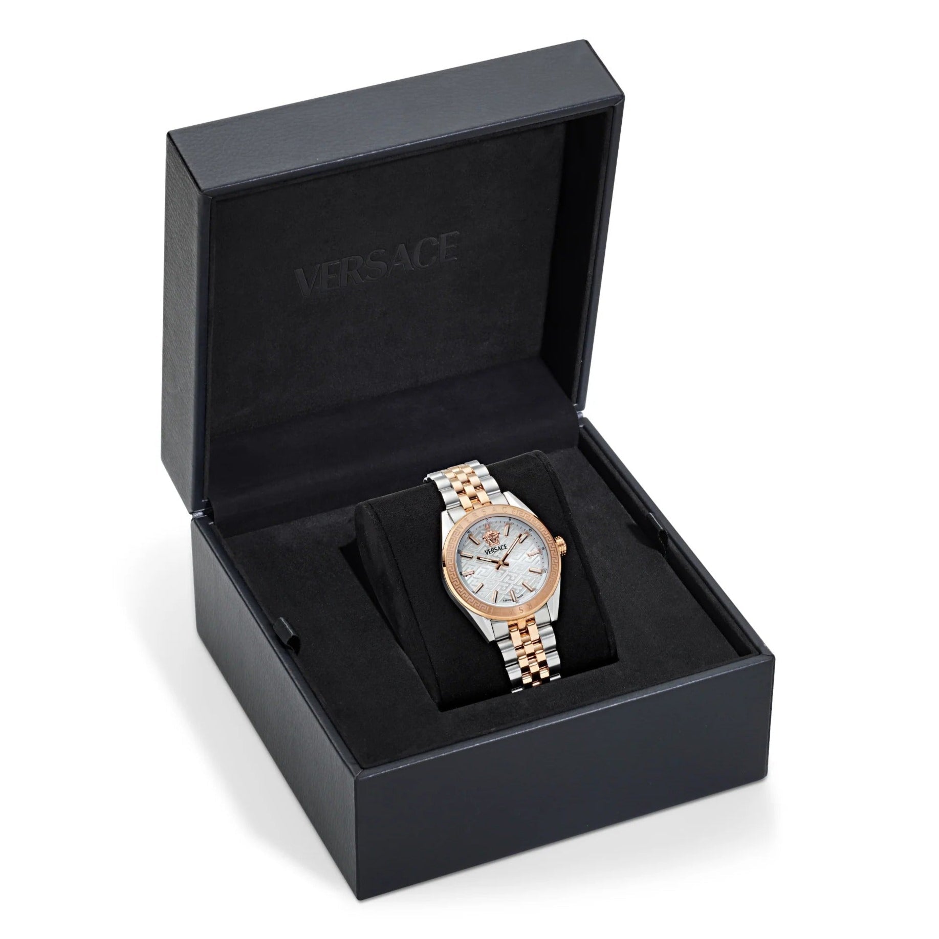  Shop Authentic Versace V-Code Analog White Dial Two Tone Steel Strap Watch for Women - VE8I00624 - Luxxuri