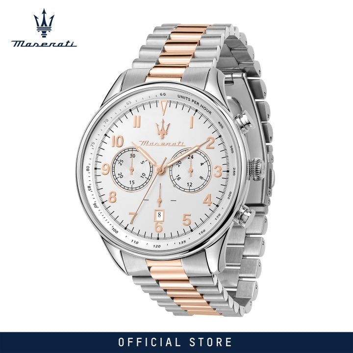Maserati Tradizione Chronograph White Dial Two Tone Steel Strap Watch for Men - R8873646002