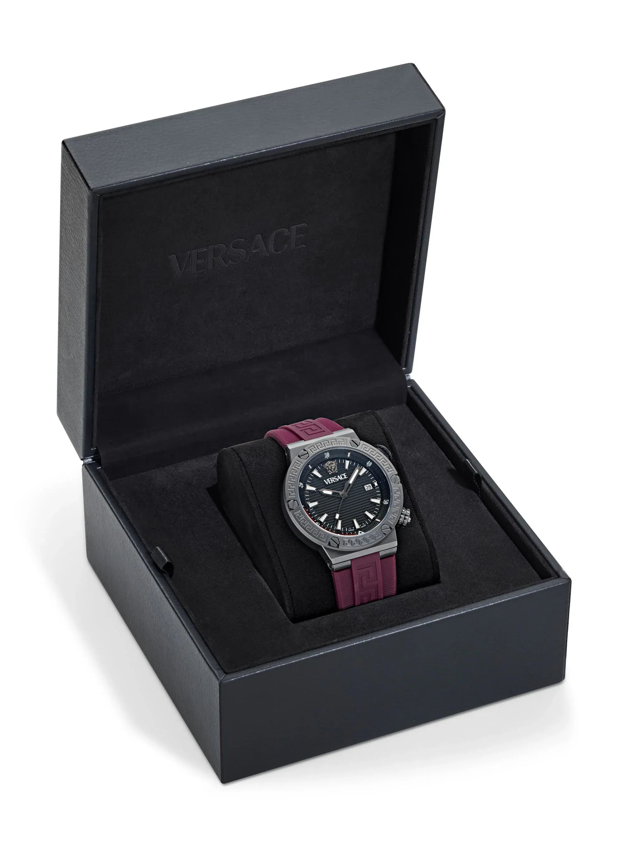  Shop Authentic Versace Greca Logo Diver Quartz Black Dial Purple Rubber Strap Watch for Men - VE8G00224 - Luxxuri