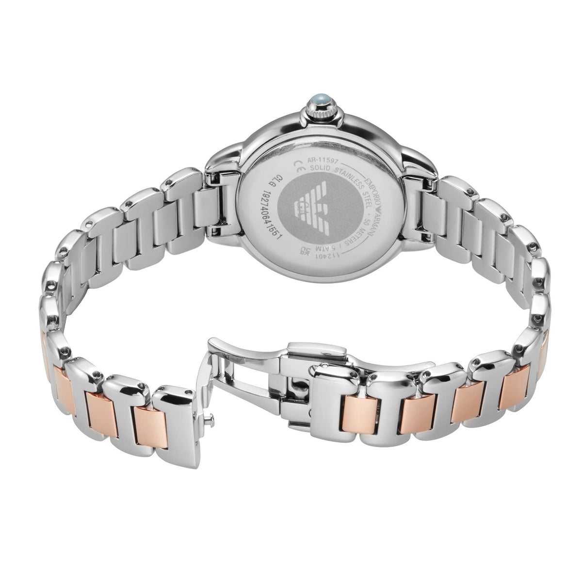 Emporio Armani Three Hand Blue Dial Two Tone Steel Strap Watch for Women - AR11597