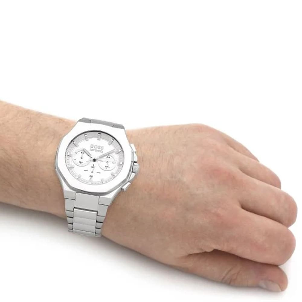  Shop Authentic Hugo Boss Taper Chronograph White Dial Silver Steel Strap Watch for Men - 1514087 - Luxxuri