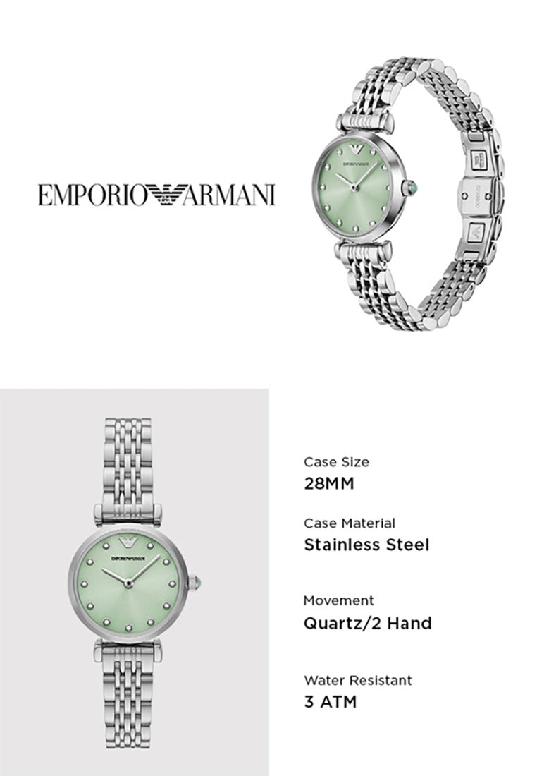 Emporio Armani Gianni T Bar Green Dial Silver Steel Strap Watch for Women - AR11667