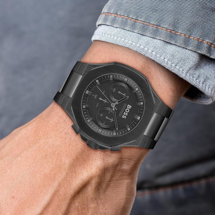  Shop Authentic Hugo Boss Taper Chronograph Black Dial Black Steel Strap Watch for Men - 1514088 - Luxxuri