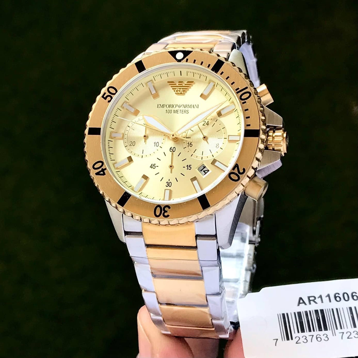 Emporio Armani World Explorer Chronograph Cream Dial Two Tone Steel Strap Watch for Men - AR11606
