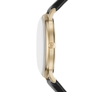 Emporio Armani Minimalist Green Dial Black Leather Strap Watch for Men - AR11601
