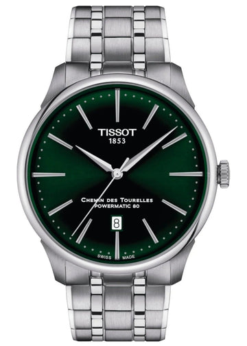 Tissot Chemin des Tourelles Powermatic 80 Green Dial Silver Steel Strap Watch for Men - T139.407.11.091.00