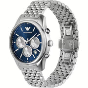 Emporio Armani Antonio Chronograph Blue Dial Silver Steel Strap Watch for Men - AR11582