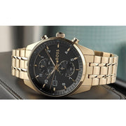 Hugo Boss Skytraveller Chronograph Black Dial Gold Steel Strap Watch for Men - 1514152