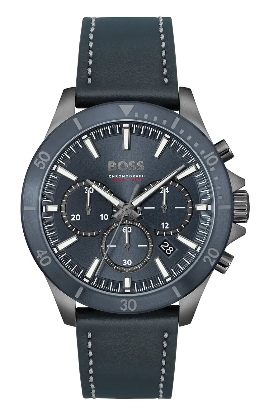  Shop Authentic Hugo Boss Troper Chronograph Blue Dial Blue Leather Strap Watch for Men - 1514056 - Luxxuri