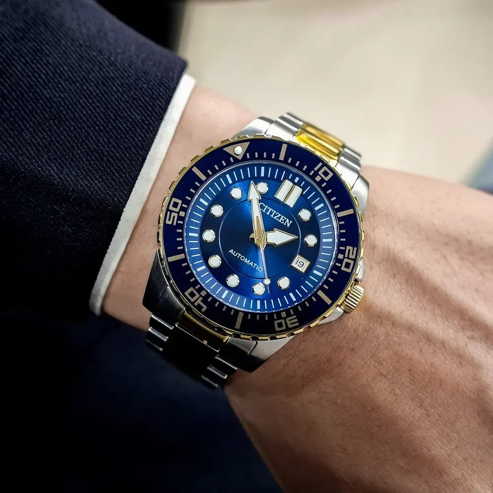 Citizen Mechanical Automatic Blue Dial Two Tone Steel Strap Watch for Men - NJ0174-82L