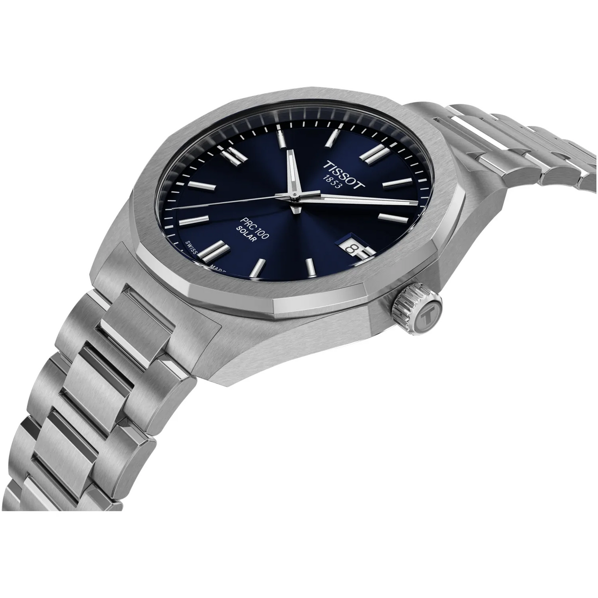 Tissot PRC 100 Solar Quartz Blue Dial Silver Steel Strap Watch for Men - T151.422.11.041.00