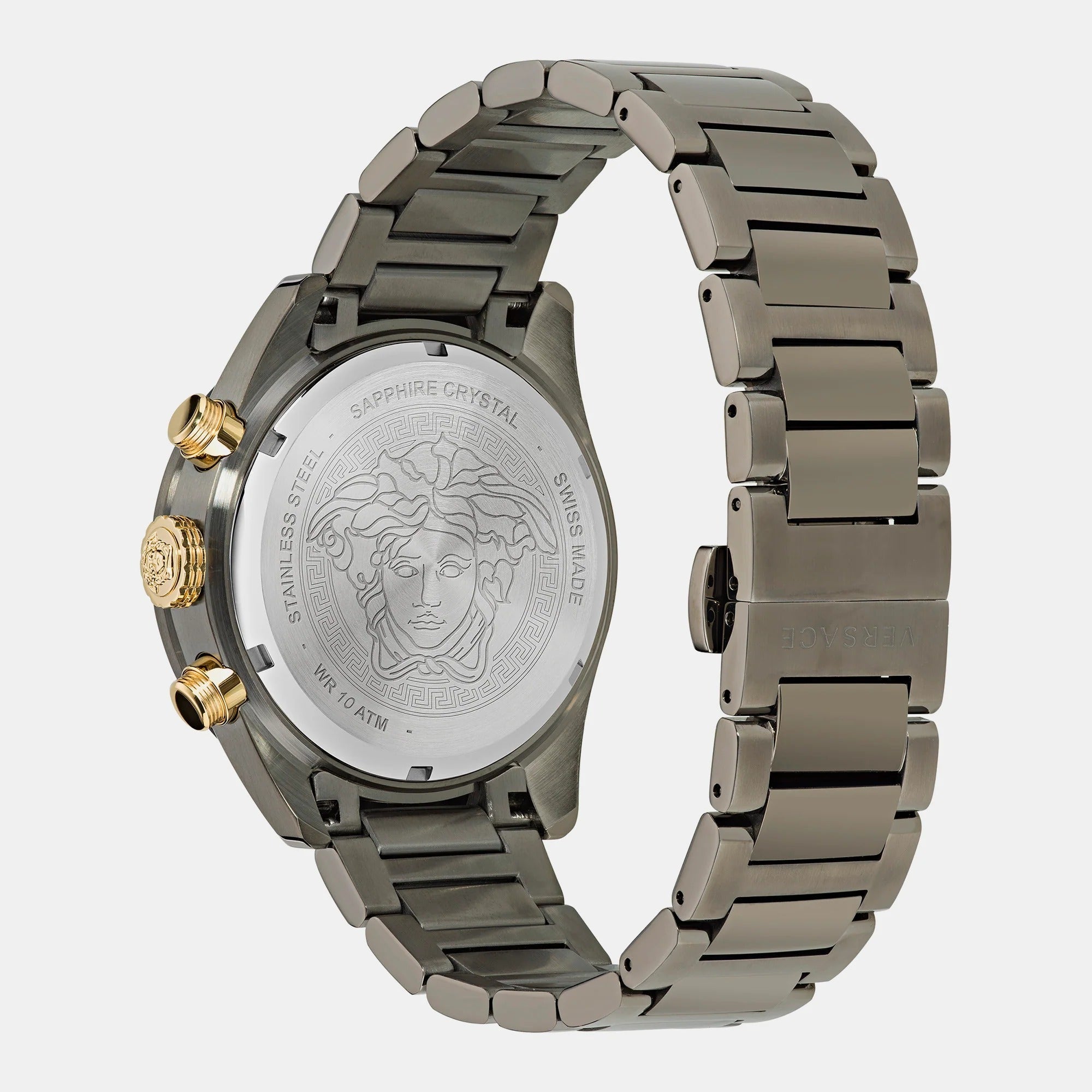  Shop Authentic Versace Greca Dome Chronograph Black Dial Grey Steel Strap Watch for Men - VE6K00623 - Luxxuri
