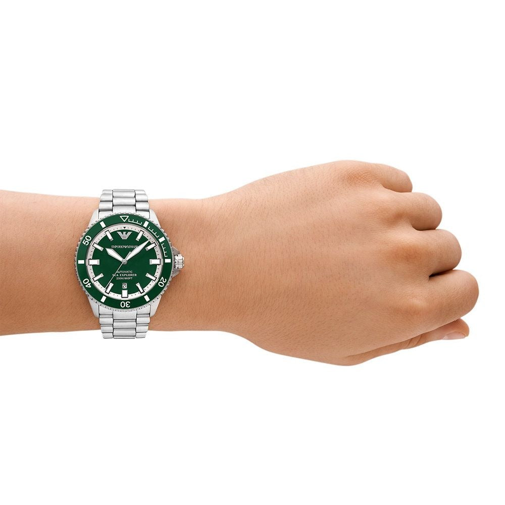 Emporio Armani Sea Explorer Green Dial Silver Steel Strap Watch for Men - AR60080