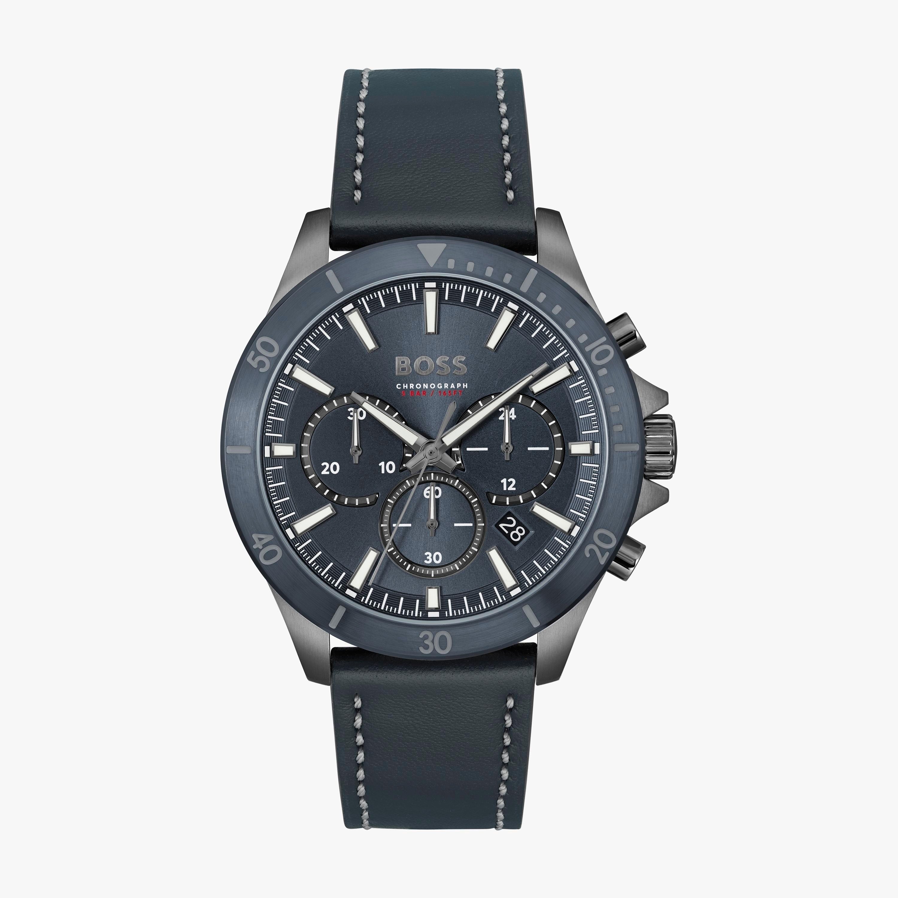  Shop Authentic Hugo Boss Troper Chronograph Blue Dial Blue Leather Strap Watch for Men - 1514056 - Luxxuri